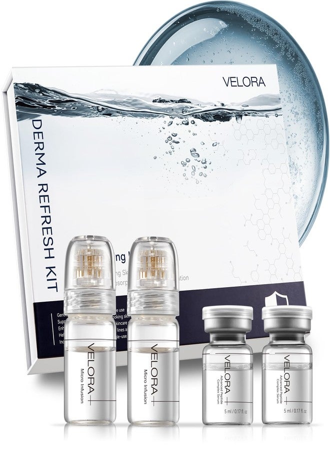 VELORA Micro Infusion System for Face - Hydrating Peptide & Hyaluronic Acid Serum Set, Skin-Smoothing Radiance Set with 0.25mm Stamp, At-Home Facial Kit, 1-Month Supply - Image 1